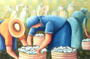 Pintura intitulada "Colheita de Algodão" por Sandro José Da Silva, Obras de arte originais