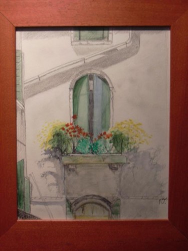 Peinture intitulée "Fenetre sur Venise" par Nathalie Torrents, Œuvre d'art originale