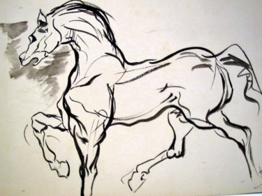 Dessin intitulée "cheval" par Marteen, Œuvre d'art originale, Encre