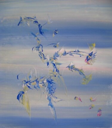 Painting titled "bleupastelfleurs" by Delphine Bernard, Original Artwork, Oil