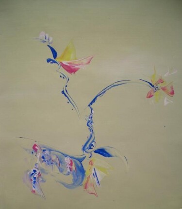 Painting titled "beige aqua" by Delphine Bernard, Original Artwork, Oil