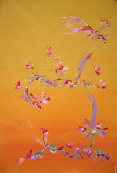 Painting titled "jauneécharpe" by Delphine Bernard, Original Artwork, Oil