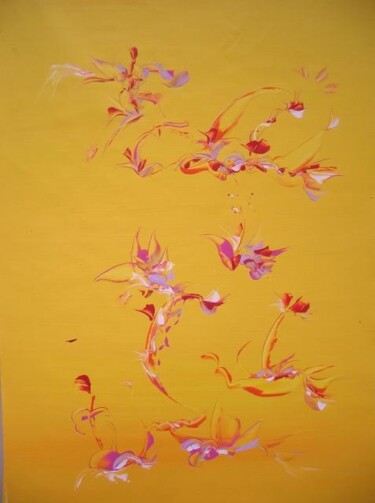 Painting titled "jaunerosemauve" by Delphine Bernard, Original Artwork, Oil