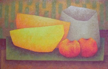 Pintura titulada "fruta con verde" por Juan Sacristan, Obra de arte original, Oleo