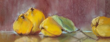 Dessin intitulée "coings sur la table" par Agnes Corre, Œuvre d'art originale, Pastel