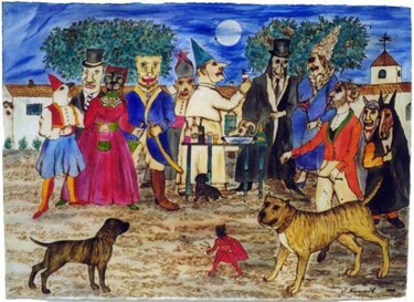 Dibujo titulada "La noche del cabra" por Ignacio Navarro, Obra de arte original