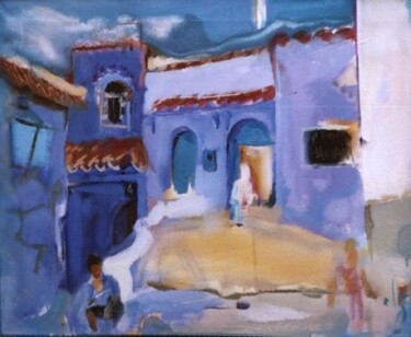 Schilderij getiteld "chefchaouen2" door Ilgvars Zalans, Origineel Kunstwerk, Olie Gemonteerd op Frame voor houten brancard