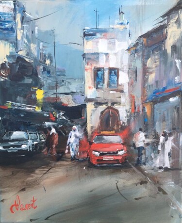 Peinture intitulée "Maroc taxi rouge" par Philippe Laurent, Œuvre d'art originale, Acrylique