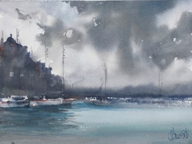 Peinture intitulée "Orage sur Calvi" par Philippe Laurent, Œuvre d'art originale, Aquarelle