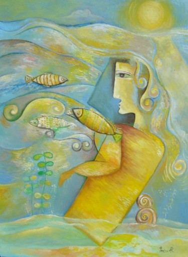 Painting titled "The Swimmer" by Roxana Donisanu, Original Artwork, Oil