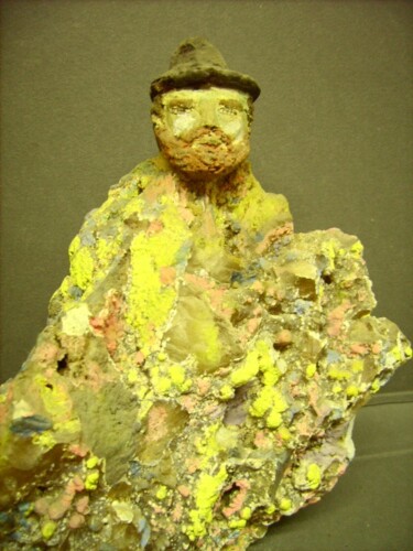 Sculpture intitulée "Autoportrait au roc…" par Bruno Briatte, Œuvre d'art originale, Huile