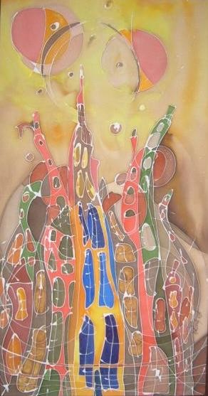 Textile Art titled "100% silk painting…" by Marzena Walczuk, Original Artwork, Fabric