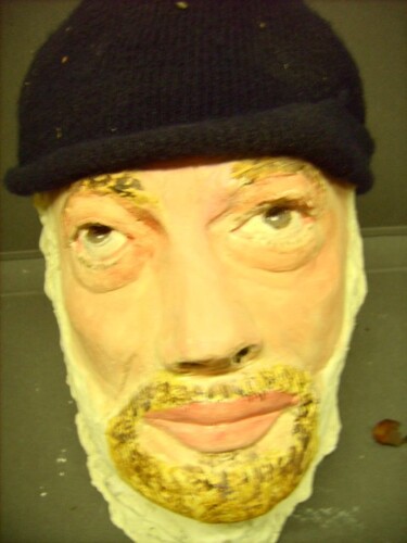 Sculpture intitulée "Autoportrait au bon…" par Bruno Briatte, Œuvre d'art originale, Huile