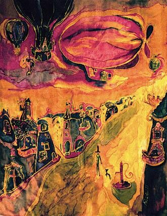 Peinture intitulée "Little yellow town" par Bozena Kwiatkowska, Œuvre d'art originale