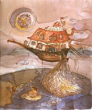 Peinture intitulée "Flying tavern" par Bozena Kwiatkowska, Œuvre d'art originale