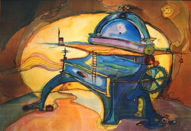Peinture intitulée "Blue machinery" par Bozena Kwiatkowska, Œuvre d'art originale