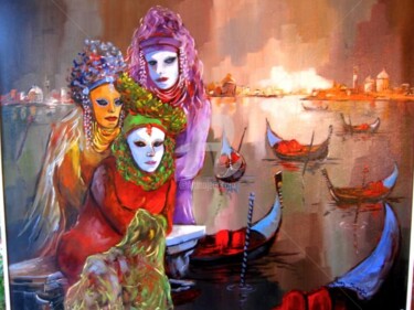 Peinture intitulée "Venise et ses Gondo…" par Jacky Dumergue, Œuvre d'art originale, Huile