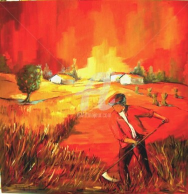 Peinture intitulée "Crépuscule sur la v…" par Jacky Dumergue, Œuvre d'art originale, Huile