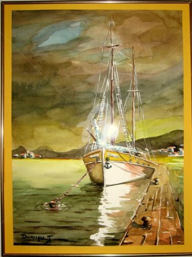 Peinture intitulée "Voilier en escale" par Jacky Dumergue, Œuvre d'art originale