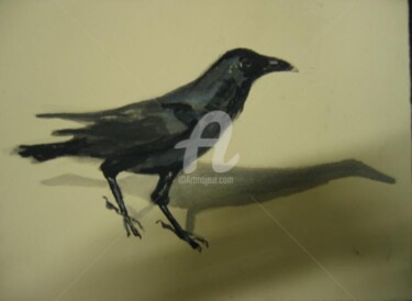Painting titled "Crow1" by Glenda Fell Jones, Original Artwork, Oil