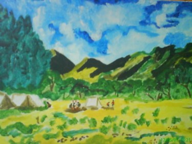 Peinture intitulée "scouts dans la prai…" par Frederique Towmsend, Œuvre d'art originale
