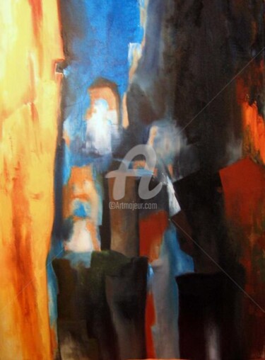 Peinture intitulée "nuit dans la grange" par Noëlle Dauby, Œuvre d'art originale