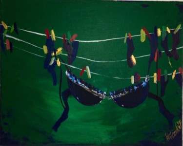 laundry Painting titled "laundry" by Marzena Walczuk, Original Artwork, Acrylic