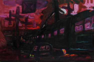 Peinture intitulée "Passage à niveau" par Hortense Garand Vernaison, Œuvre d'art originale, Huile Monté sur Châssis en bois