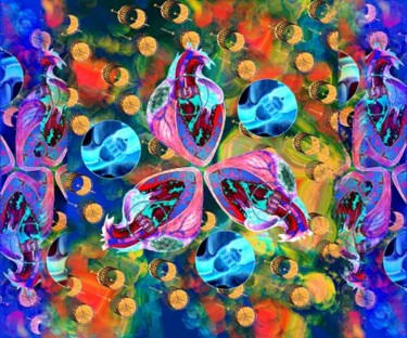 Pintura titulada "Lluvia de corazones" por Hilda De Urrutia, Obra de arte original