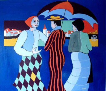 Peinture intitulée "jour de marché" par Pierre Laurent Tichadou, Œuvre d'art originale, Huile