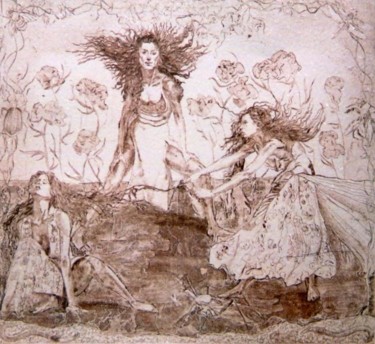 Отпечатки и Гравюры под названием "Three Witches" - Katerina Evgenieva, Подлинное произведение искусства, гравюра
