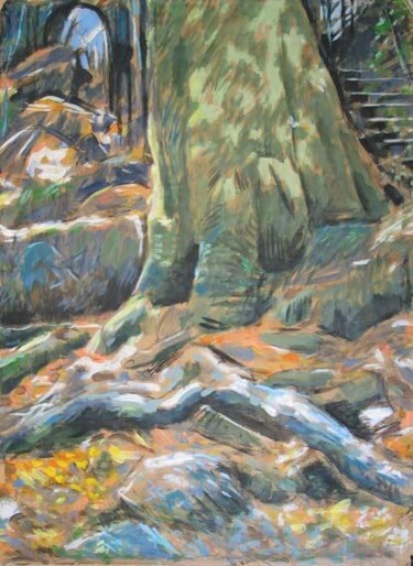 Painting titled "The old tree" by Bernard Marie Collet, Original Artwork, Oil Mounted on Cardboard