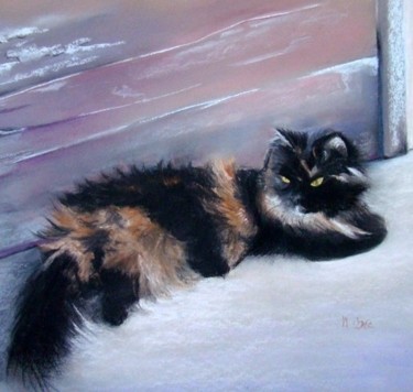 Painting titled "chat noir et roux" by Agnes Corre, Original Artwork, Oil