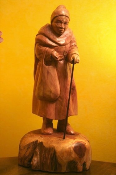 Sculpture intitulée "Mendiante II" par Paul Crochat, Œuvre d'art originale, Bois