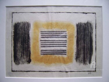 Gravures & estampes intitulée "Carré or" par Hélène Mongin, Œuvre d'art originale, Monotype