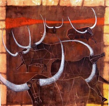 Peinture intitulée "TOROS DE FUEGO" par Arturo Morin, Œuvre d'art originale