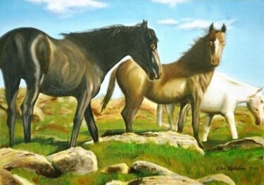 Painting titled "Erciyes'te Atlar" by Erdal Bölükbaşı, Original Artwork, Oil