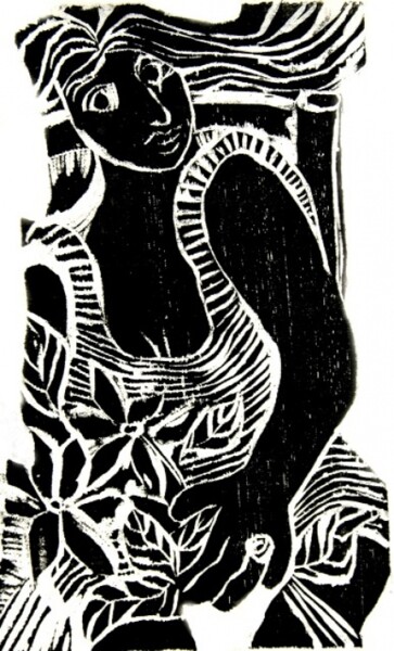 Mulher com anel Impressões e gravuras intitulada "Mulher com anel" por Maria Lucia Pacheco, Obras de arte originais, Xilogravura