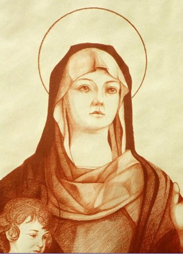 Disegno intitolato "madonna con bambino…" da Franco Petrosemolo, Opera d'arte originale