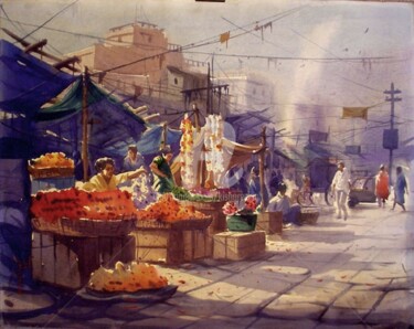 Painting titled "Market10" by Kishore Singh, Original Artwork