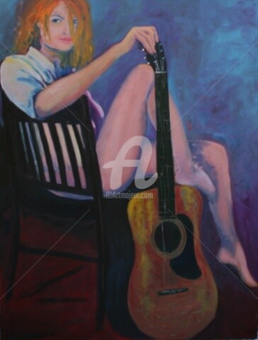Painting titled "girl with guitar" by Piotr, Original Artwork