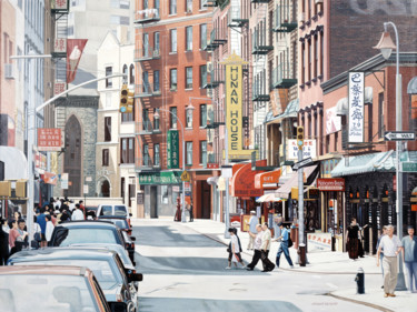 Mott Street, Chinatown, New York City Gravures & estampes intitulée "Mott Street, Chinat…" par Joseph Michetti, Œuvre d'art originale, Huile Monté sur Châssis en…