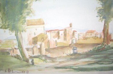 Dessin intitulée "petit village itali…" par Farid Ait Aoudia, Œuvre d'art originale