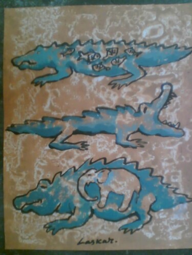 Schilderij getiteld "CROCODILES STOMACH" door Sibsankar Roy Laskar, Origineel Kunstwerk
