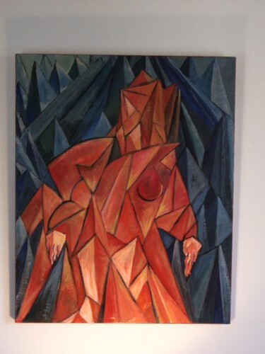Peinture intitulée "FEMME ROSE SUR FOND…" par Jean-Michel Eudeline, Œuvre d'art originale, Huile