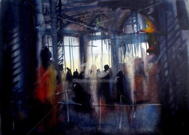 Painting titled "RailwayStaction" by Kishore Singh, Original Artwork