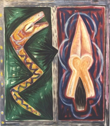 Pintura titulada "mujer y serpiente" por Carlos Ardohain, Obra de arte original