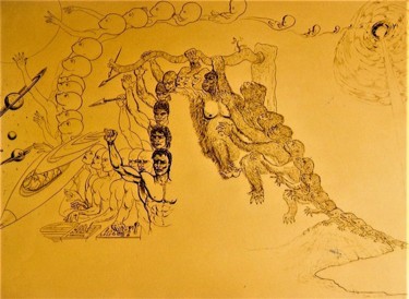 Drawing titled "Evolution" by Philippe Leclerc, Graphiste, Original Artwork, Ink