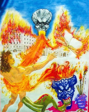 Drawing titled "Feu du savoir" by Philippe Leclerc, Graphiste, Original Artwork, Pastel