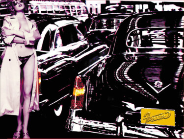 Black Cars Look Better in the Rain. 1952 Cadillac Deville 「Black Cars Look Bet…」というタイトルのデジタルアーツ Moreno Francoによって, オリジナルのアートワーク, デジタルプリント
